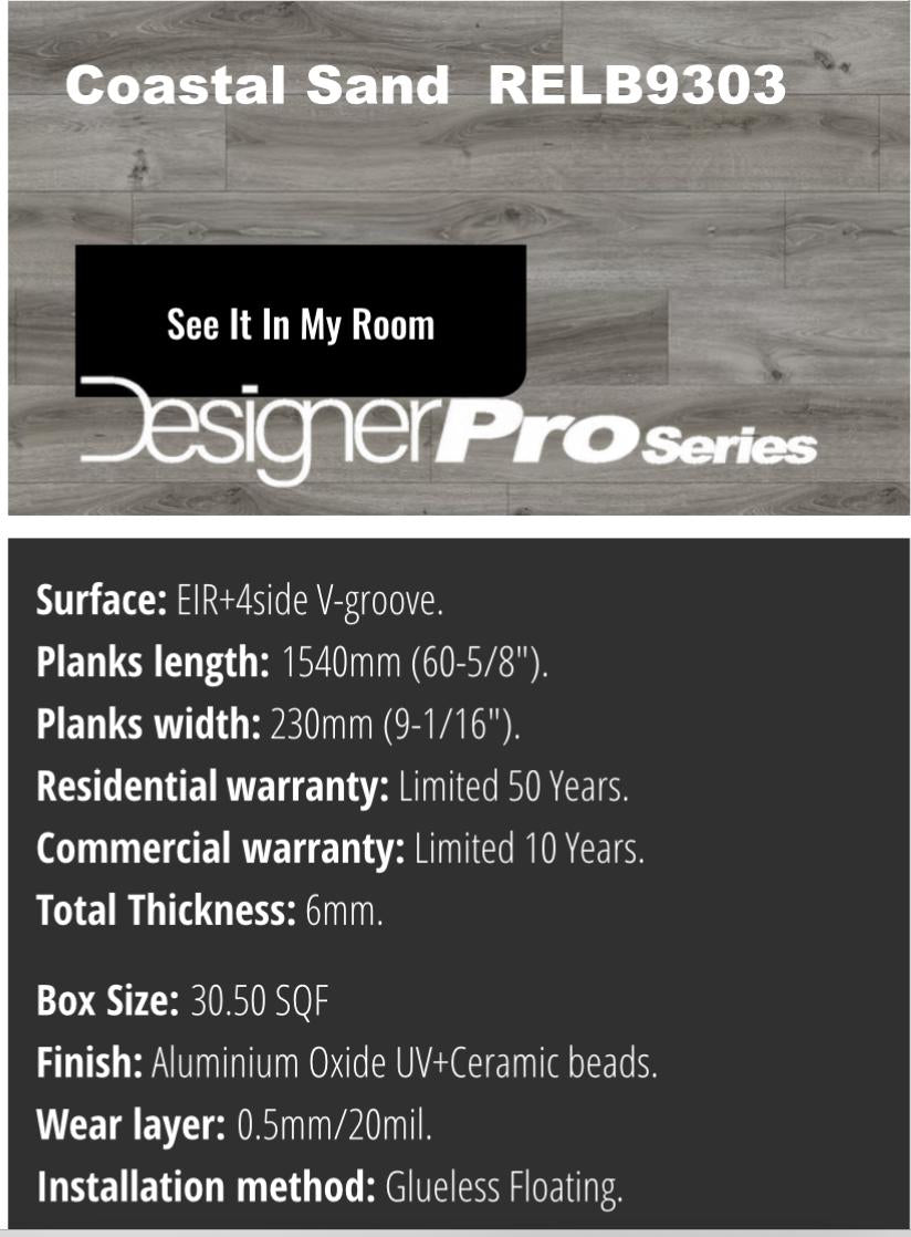 Pallet # 18 Designer Pro 6mm 20 mill 9 x 60 Plank Color: Coastal Sand ( 30.5 sqft box )