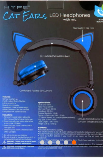HYPE Cat Ear LED Headphone with Mic in Blue